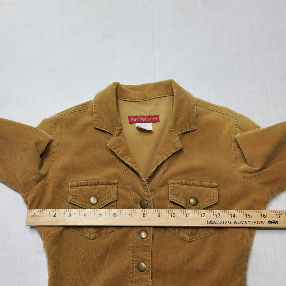 Womens Corduroy Shirt Dress S Tan Stretch Utility Y2K Style Button Front Vintage - Picture 6 of 15